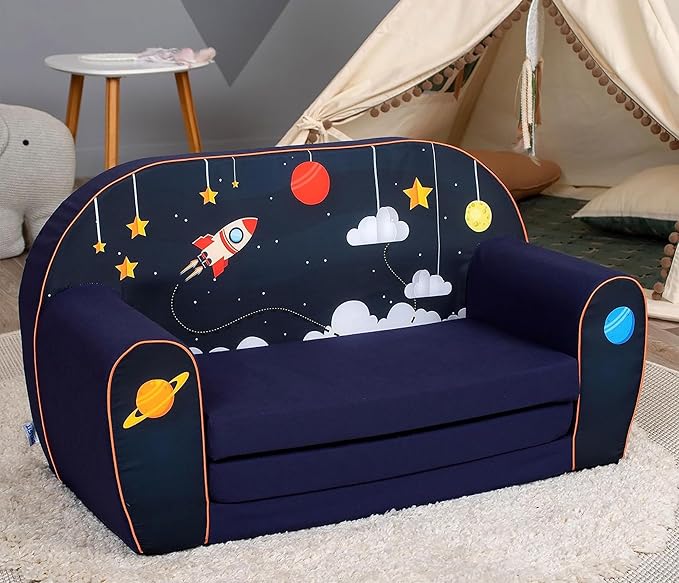 Delsit Kids Couch for Toddlers - 2 in 1 Convertible Foam Sofa to Lounger, Comfy Flip Out Lounge Chair for Children, Made in Europe