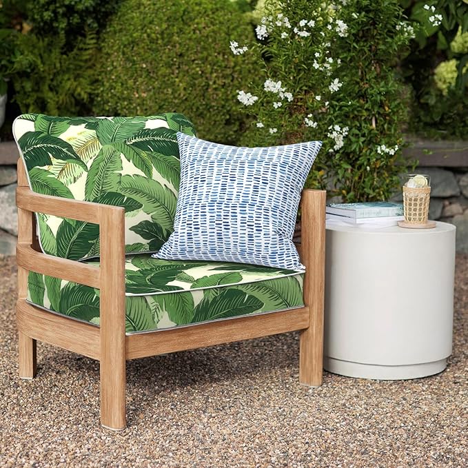 Outdoor Deep Seat Cushions Set 24 x 24 Inch for Patio Furniture,Water Resistant Chair Cushions Replacement Includes Seat Cushion & Back Pillow for Sofa, Wicker Chair - Swaying Palms Green