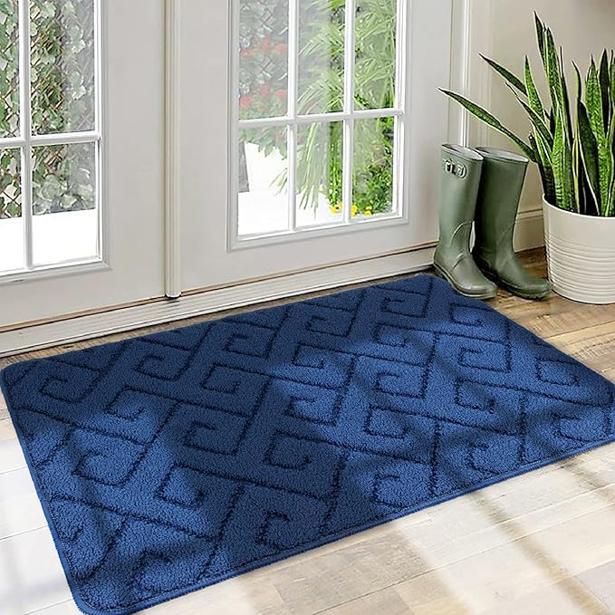 Walensee Indoor Doormat, Front Door Mat for Entrance (36"x59"Navy Blue) Machine Washable Entryway Rug, Non Slip Trapper Door Rugs Absorbent Dirt Low Profile Shoes Scraper Inside Floor Mats