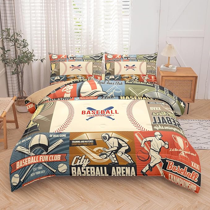Tailor Shop Baseball Comforter Sets Twin Size,Boys Baseball Bedding Sets for Boys,Sports Bedding with 1 Pillowcase……