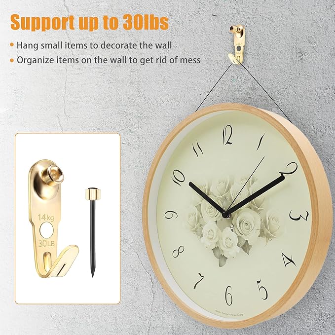 Jetec Plaster Picture Hangers Hooks Picture Gold Hanging Kit with Nails for Plaster Wall Wooden Wall Drywall Mounting(50 Pieces,30 lbs)