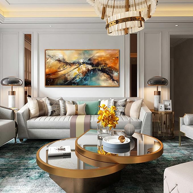 Abstract Art Wall Decor - Framed Wall Art For Living Room - Abstract Canvas Art Ready to Hang Size 29" x 59"