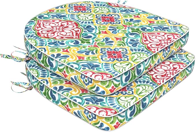 Set of 2 Outdoor Chair Cushions 19"x19"x2",Water Repellent Dining Seat Cushion with Ties and Removable Covers, Chair Cushions for Indoor and Patio Furniture, Damask Red