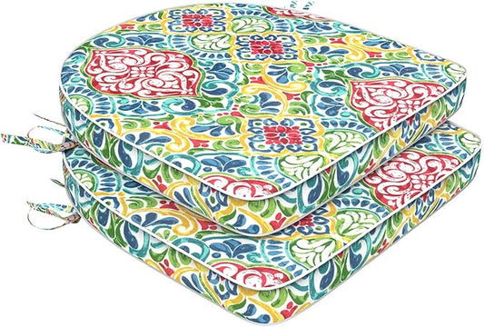 Set of 2 Outdoor Chair Cushions 19"x19"x2",Water Repellent Dining Seat Cushion with Ties and Removable Covers, Chair Cushions for Indoor and Patio Furniture, Damask Red