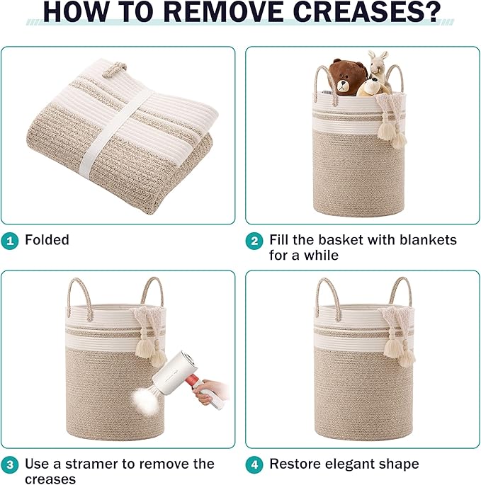 Woven Rope Laundry Hamper Basket, 58L Tall Laundry Basket for Blanket Organizer- Clothes Hamper for Bedroom Storage, Baby Kids Nursery Hamper-Large-Brown