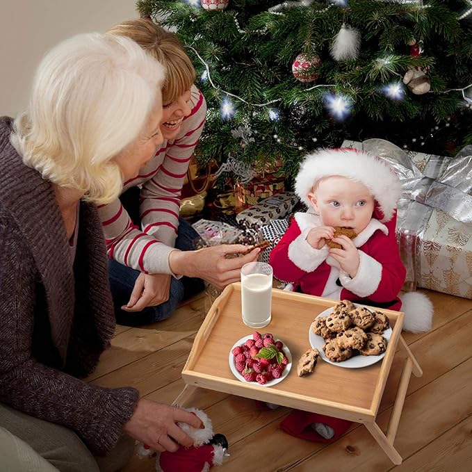 Bed Tray Table Folding Legs with Handles Breakfast Food Tray for Sofa,Bed,Eating,Drawing,Platters Serving Lap Desk Snack Tray (Bamboo Medium)