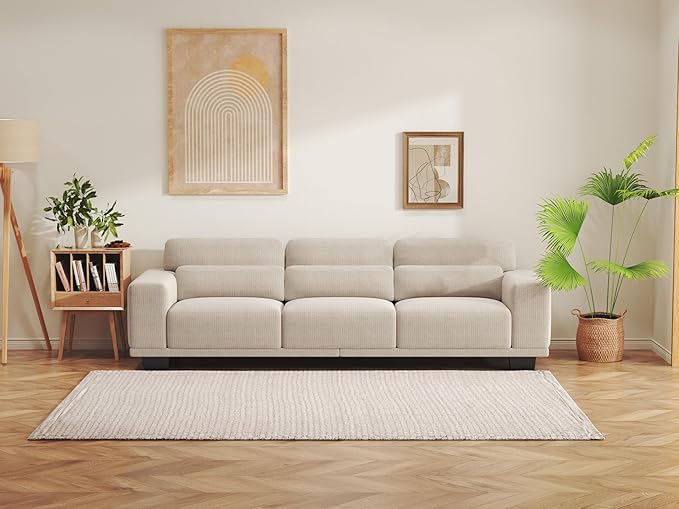 Pipishell 3 Seater Sofa Couch with Deep Seats and Wide Armrests, 89" Couches for Living Room, Comfy 3-Seater Futon Sofas, Modern Upholstered Couch with Removable Washable Cover, Linen Fabric, White