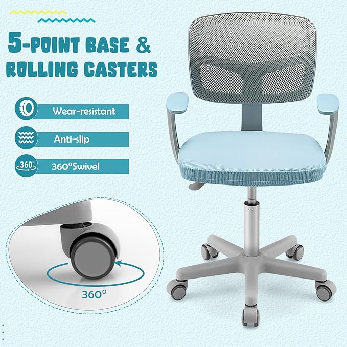 HONEY JOY Kids Desk Chair, Height Adjustable Children Study Chair, Swivel Mesh Task Student Chair, Universal Casters, Child Computer Desk Chair for Boys Girls Age 3-10 (Blue)