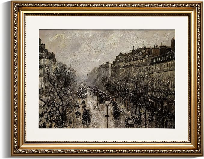 VIYYIEA Gold Framed Wall Art Canvas Print Home Decor for Living Room Classical Cityscape Artwork Wall Decorations Vintage Canvas Prints Parisian Street Bathroom Farmhouse Wall Pictures Office 13x16in