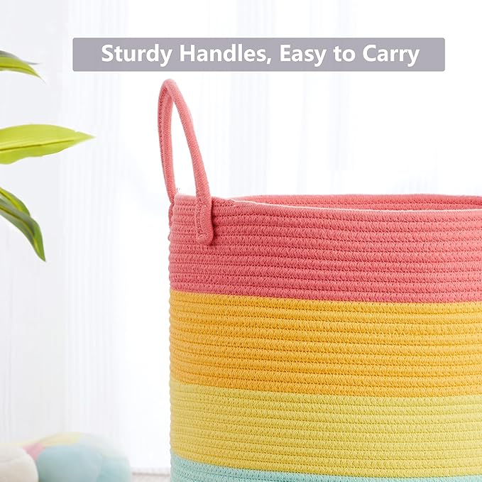 Rainbow Baby Girls Kids Hamper Laundry Basket for Nursery Toddler Clothes Blanket Basket for Toy Woven Rope Unicorn Hamper in Playroom Bedroom