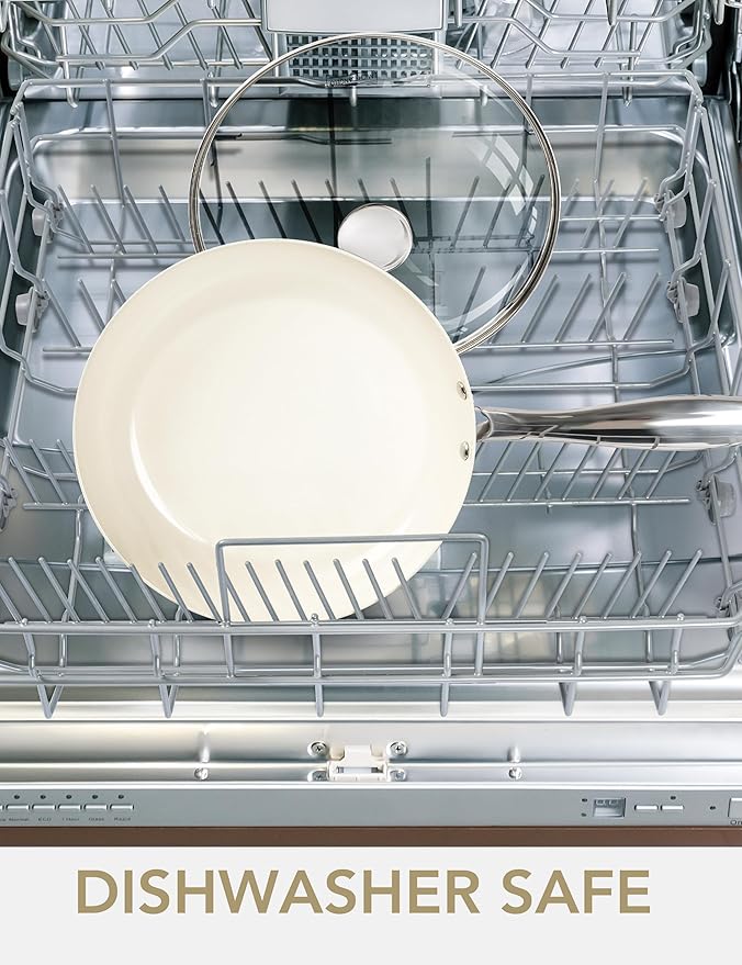 MICHELANGELO 10 Inch Frying Pan with Lid, Nonstick Fry Pan with Ceramic Coated, Induction Compatible Skillet, PFAS & PFOA-Free, White