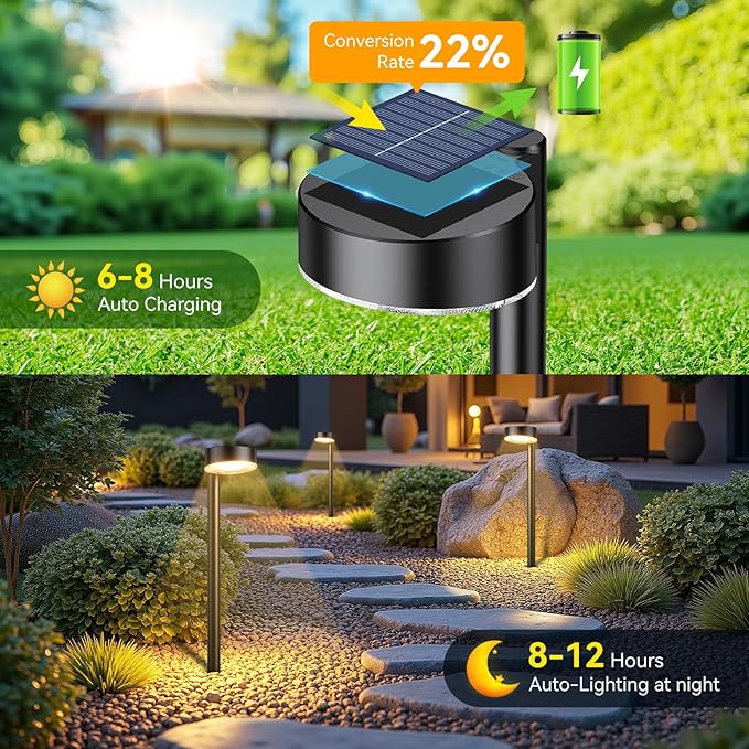 8 Pack Solar Pathway Lights Outdoor, 12 Brighter LED Solar Lights Outdoor Waterproof, Up to 12 Hrs Modern Path Light for Yard Garden Walkway Driveway Lawn (8 Pack)