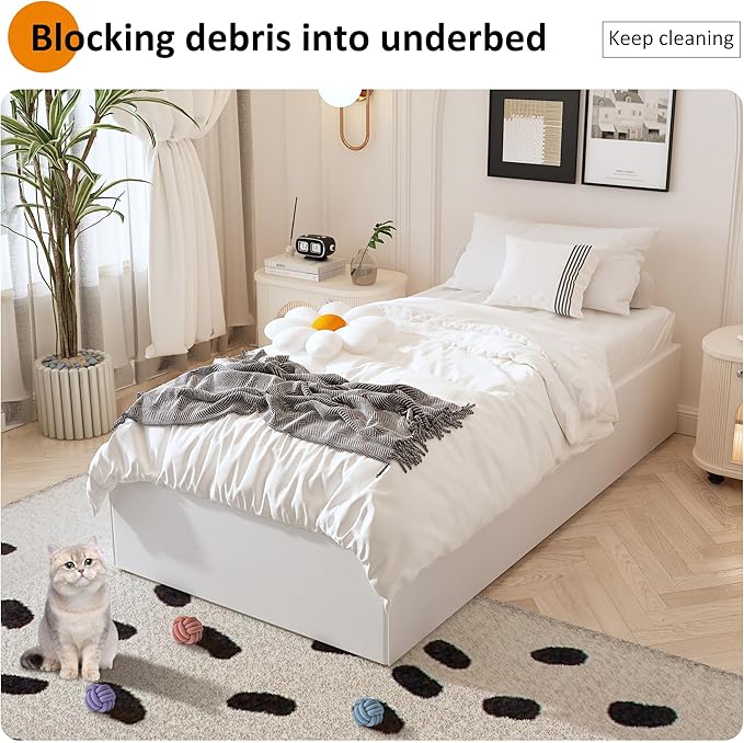 Twin Bed Frame with White Fabric Cover 14 Inch, Heavy Duty Metal Bed Frame Twin, No Box Spring Needed, Support Up to 2500 lbs, Easy Assembly, Noise Free, Black