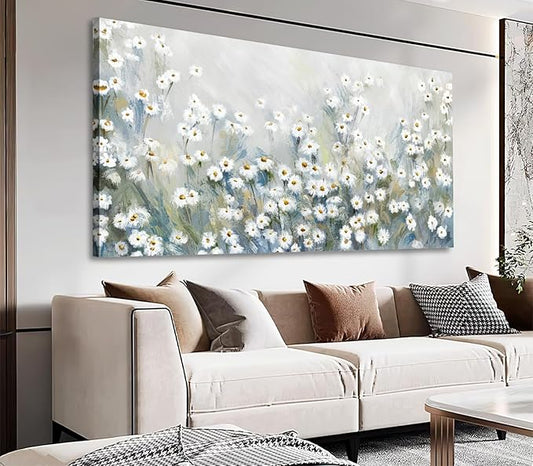 NINEASO Abstract Flowers Canvas Wall Art - Elegant Daisy Pictures White Yellow Wildflower Wall Decor Modern Botanical Painting Print Artwork for Living Room Bedroom Home Office Decor 29" x 58"