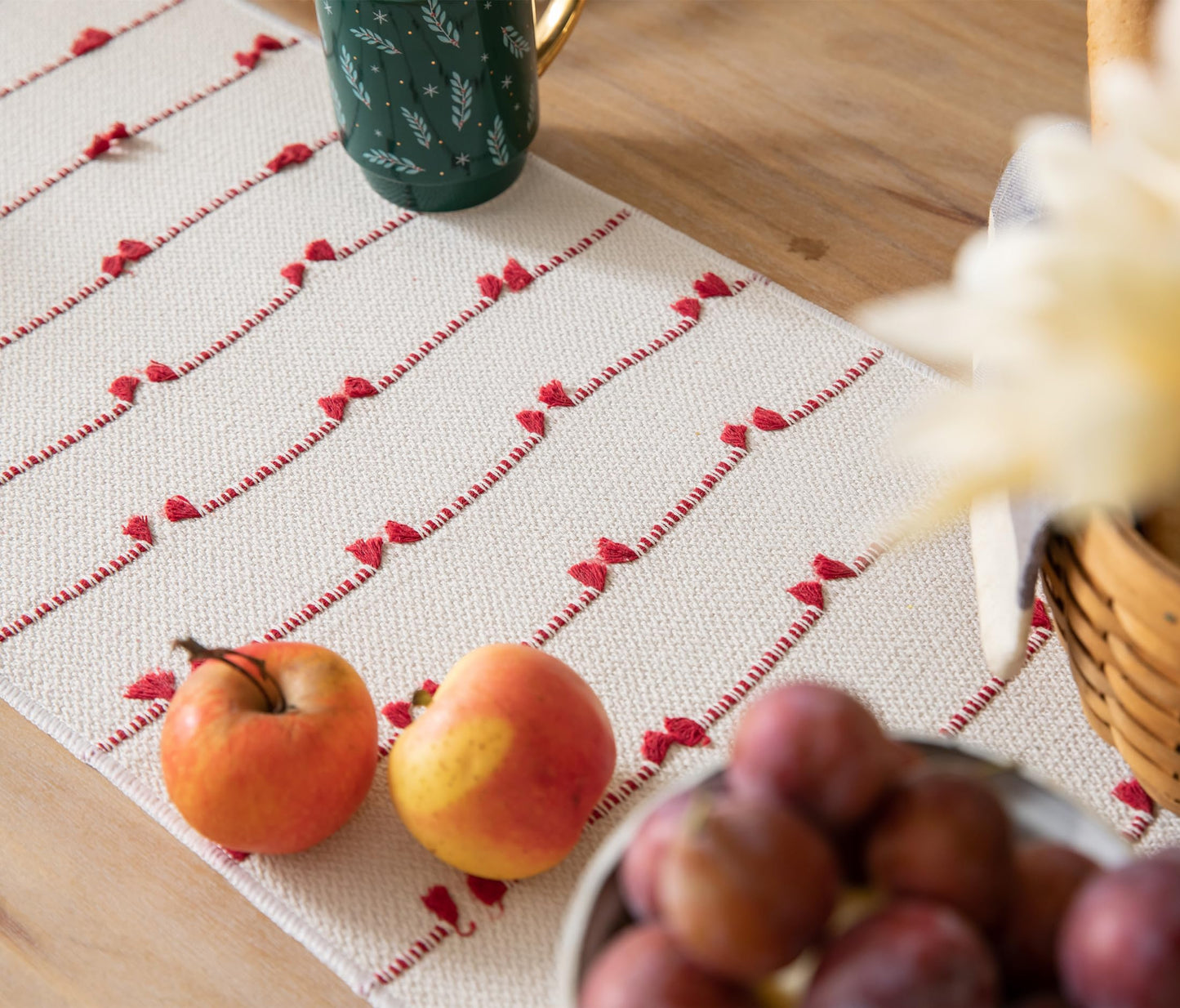 Caflife Christmas Table Runner 72 Inchs Long for Modern Farmhouse Room Home Christmas Decorations, Boho Red Table Runner, Natural Cotton Woven with Tassels for Holiday Kitchen and Dining Table Decor