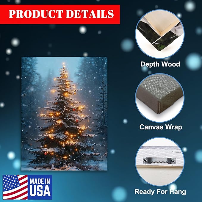 Framed Christmas Pictures Wall Decor,Vintage Pine Tree Prints,Winter Christmas Canvas Wall Art Decoration for Bedroom Bathroom Living Room Rustic Xmas Holiday Gifts (Christmas Tree 3, 16'' X 24'')