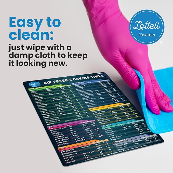 Air Fryer Magnetic Cheat Sheet Set - Air Fryer Accessories Cookbook - As Seen on the Today Show an Easy to Use AirFryer Time Chart Set - Strong Magnet Quick Reference Cooking Guide for Frying (Black)