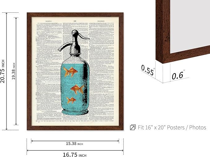 Poster Master Dictionary Art Poster - Goldfish Bowl Print - Fish Art - Aquarium Art - Gift for Men, Women & Animal Lover - Minimal Decor for Living Room, Bathroom or Office, 16x20 Brown Framed