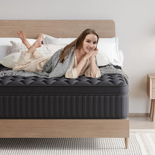 Queen Mattress, 12 Inch Queen Medium Firm Hybrid Mattress in a Box, Individual Pocket Spring for Pressure Relief & Motion Isolation, Reinforced Edge Support, CertiPUR-US Certified