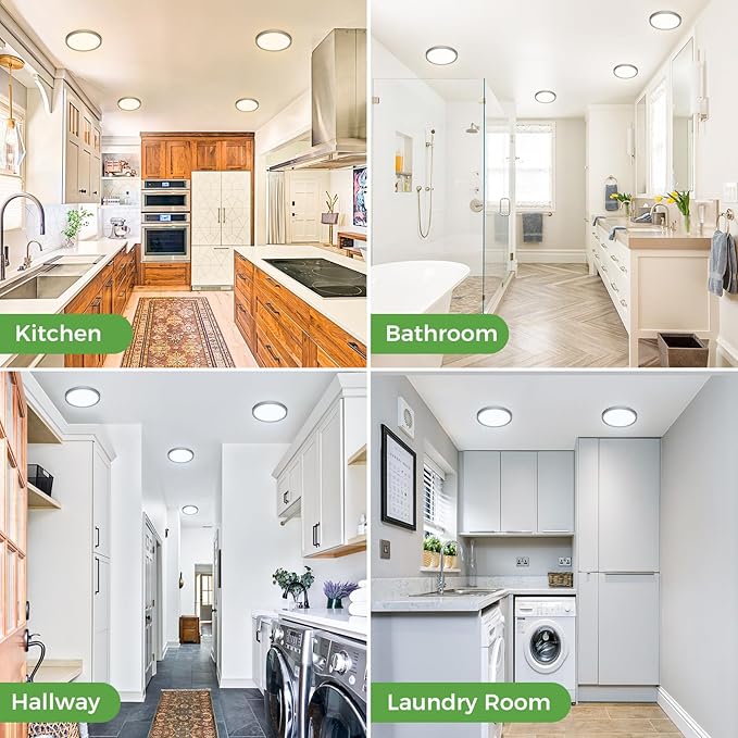 zemty LED Ceiling Light Fixture, 6.5-Inch 12W 1200lm Small Flush Mount Light, Adjustable 3000K 4000K 6500K Color Temperatures, Round Flat Recessed Lamp for Kitchen Closet Hallway Laundry, Black