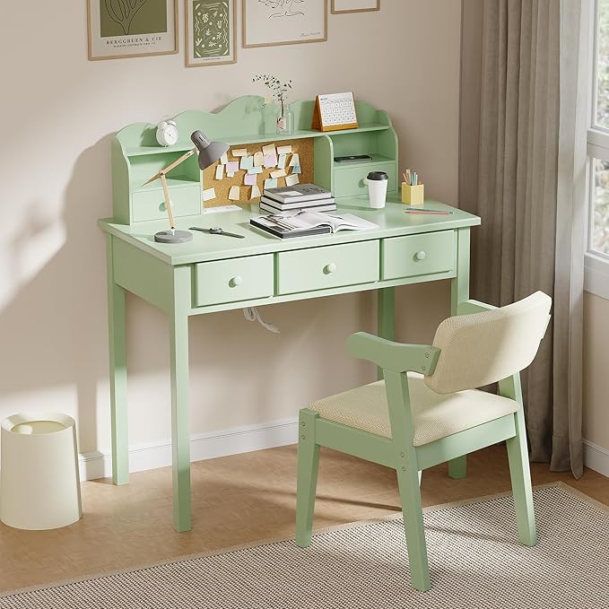 Home Office Furniture Writing Desk, 36 Inch Computer Work Station with Detachable Hutch for Small Place, 5 Drawers(Candy Green)