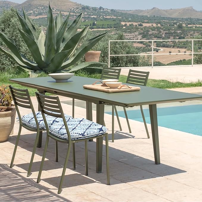 Set of 4 Outdoor Chair Cushions with Ties,Water Repellent Patio Chair Pads 17"x 16" for Outdoor Furniture,Round Corner Seat Cushions for Garden Yard Kitchen Boho Geometry Blue