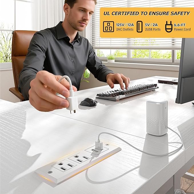 EnHomee Small Computer Desk with Storage Shelves & Side Bag, 40 Inch L Shaped Gaming Desk with Power Outlets, Corner Desk Study Writing Table for Home Office Bedroom Living Room, White