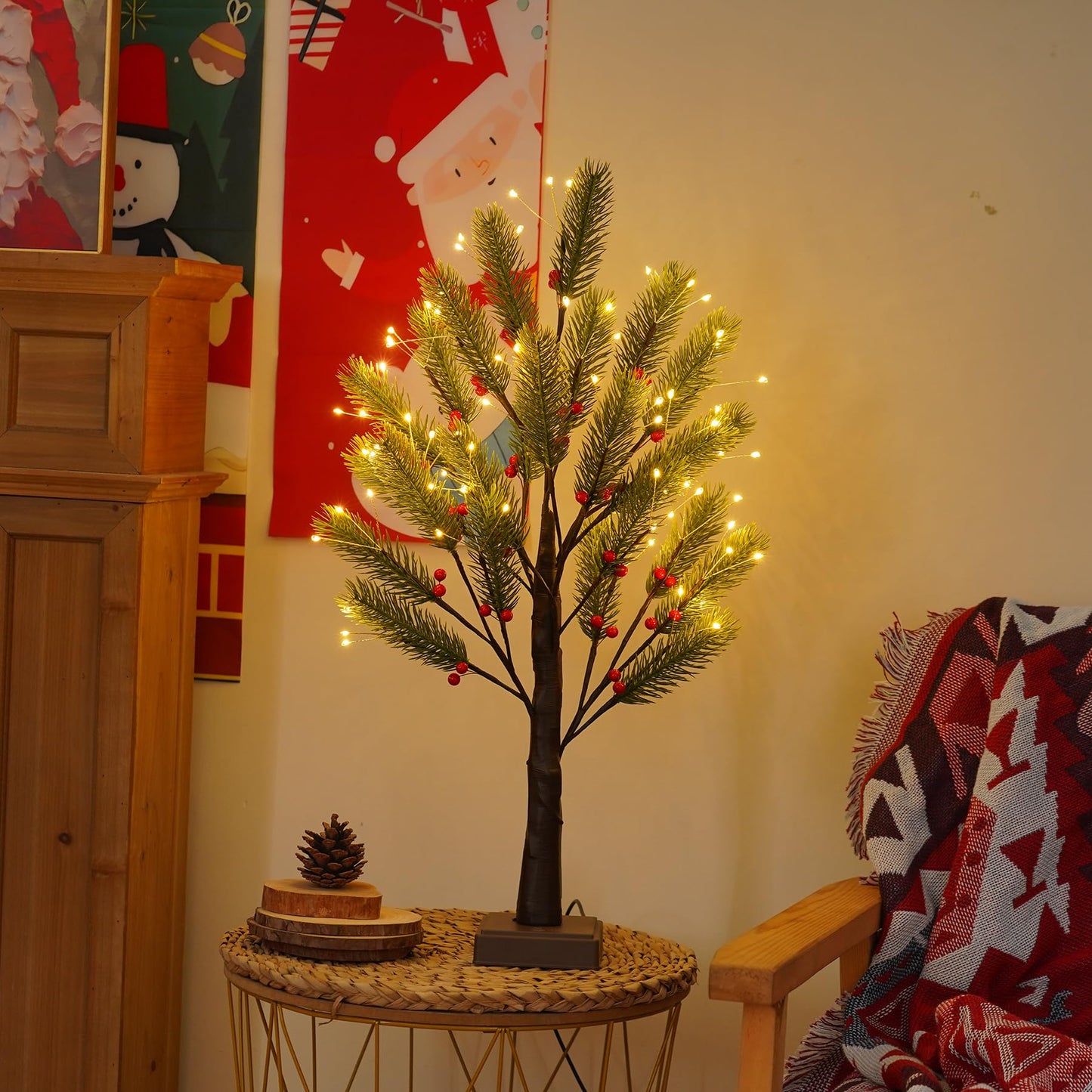 PXBNIUYA 72 LED Artificial Lamp with Timer, DIY Christmas Tree Lights, USB/Battery Powered Desktop Bonsai Tree Pine Needles, Fairy Light Spirit Tree for Indoor Table Home Wedding Bedroom-Warm White