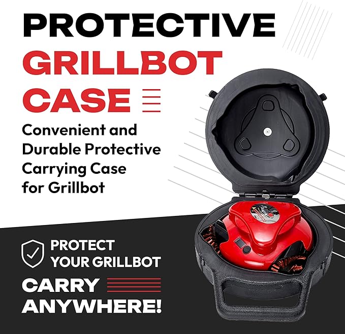 Grillbot Automatic Grill Cleaning Robot with Nylon Brushes, BBQ Grill Cleaner, Grill Brush, Grill Scraper, BBQ Accessories (Red Grillbot + Carry Case)
