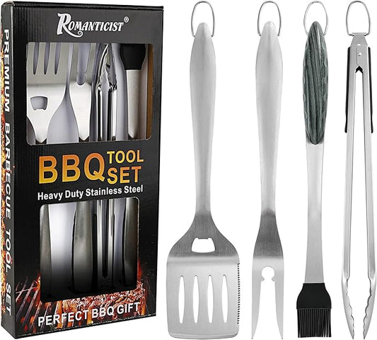 ROMANTICIST 4pc Heavy Duty Grill Accessories for Top Chef - Professional Grill Tools Set & Basic BBQ Tools for Backyard Restaurant Outdoor Kitchen - Deluxe Grill Gift for Dad on Father’s Day Birthday