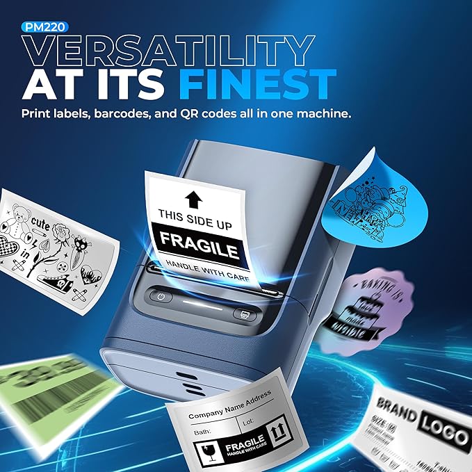 Nelko Label Maker Machine with Tape, PM220 Bluetooth Label Printer, 2 Inch Portable Thermal Printer for Small Business, Address, Logo, Clothing, Sticker Maker for Phones & PC, Blue