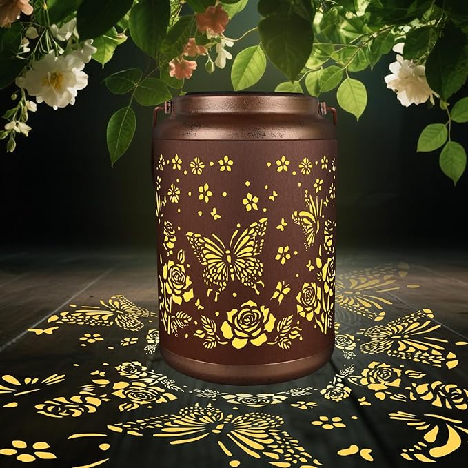 Solar Lanterns Outdoor Waterproof, Outdoor Waterproof Butterfly Garden Decorative Lights, Courtyard and Backyard Lights, Porch Metal Solar Decorations