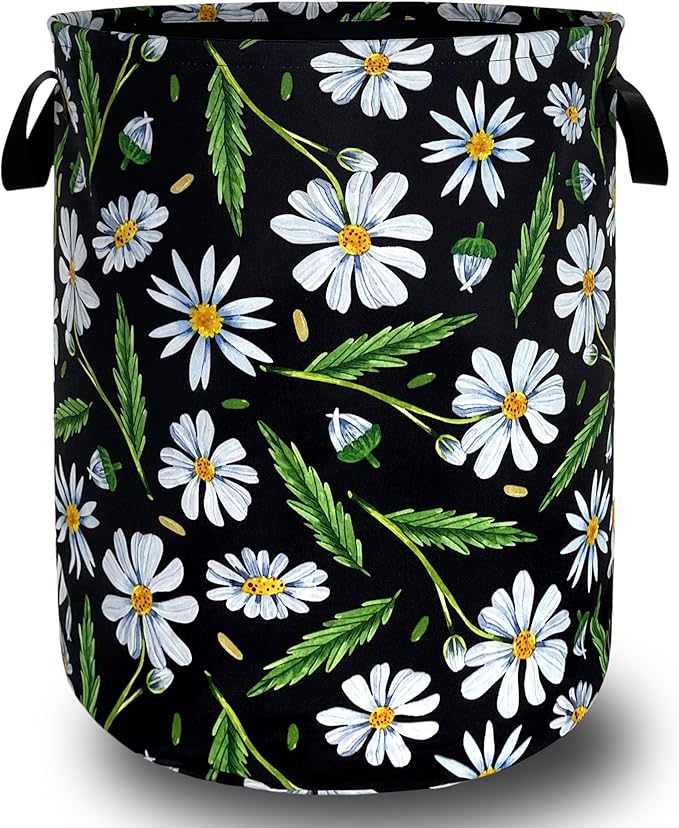 Cute Daisy Flowers Laundry Basket Foldable Oxford Cloth Floral Laundry Hamper With Handle Portable Clothes Storage Basket 18.9 X 16.5 Inch Storage Bag For Laundry Room/Bathroom/Bedroom