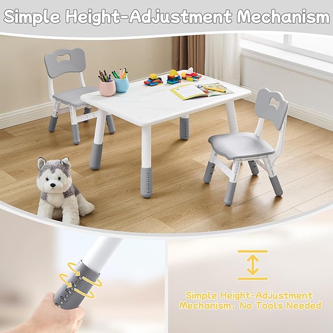 Toddler Table and Chair Set for Ages 3-8, Adjustable Kids Table and Chairs for Reading,Drawing, Eating, Children Activity Table with Graffiti Tabletop for Daycare/Classroom/Home/Preschool