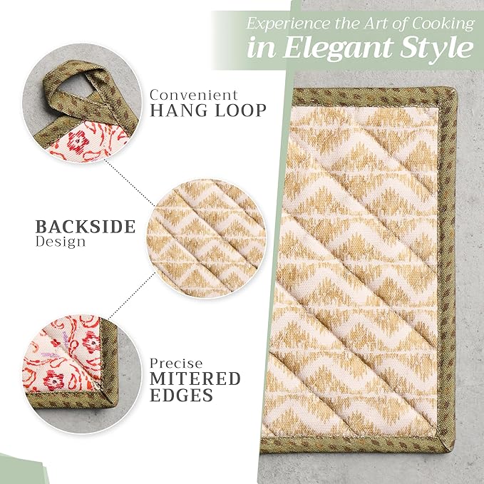 Maison d' Hermine Pot Holders 100% Cotton Heat Resistant Potholders 8" x 8" Hot Pads with Loop for Thanksgiving Christmas Decorations BBQ Cooking Baking Handling Hot Pans (Pack of 1, Damask)