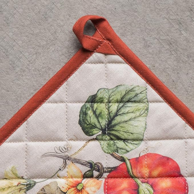 Maison d' Hermine Pot Holders 100% Cotton Heat Resistant Potholders 8" x 8" Hot Pads with Loop for Thanksgiving Christmas Decorations BBQ Cooking Baking Handling Hot Pans (Pack of 1, Potiron)
