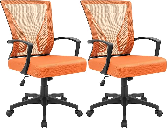 Furmax Office Chair Ergonomic Computer Desk Mesh Chair Mid Back Swivel Lumbar Support with Armrest (2, Orange)