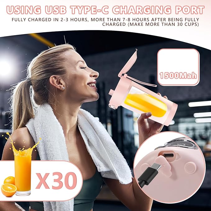 EasySpeed Personal Portable Blender,USB Type-C Rechargeable,700ml Juicer Cup,12 Stainless Steel Blades,4 Gear Modes,1500mAh Battery Capacity,Perfect for Fresh Juice at Home (Pink)
