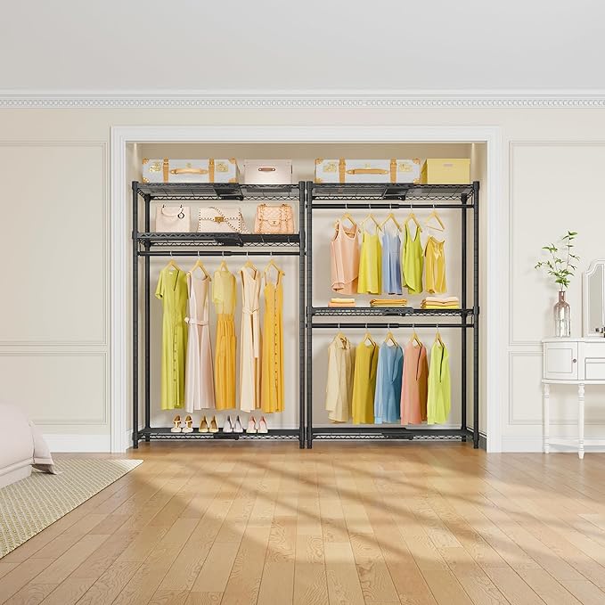 VIPEK X1 Expandable Clothes Rack Heavy Duty Adjustable from 2' to 3'5" with Adjustable Shelves and Hanger Rods, Reach-in & Walk-in Closets Metal Garment Racks Portable Closet, Black