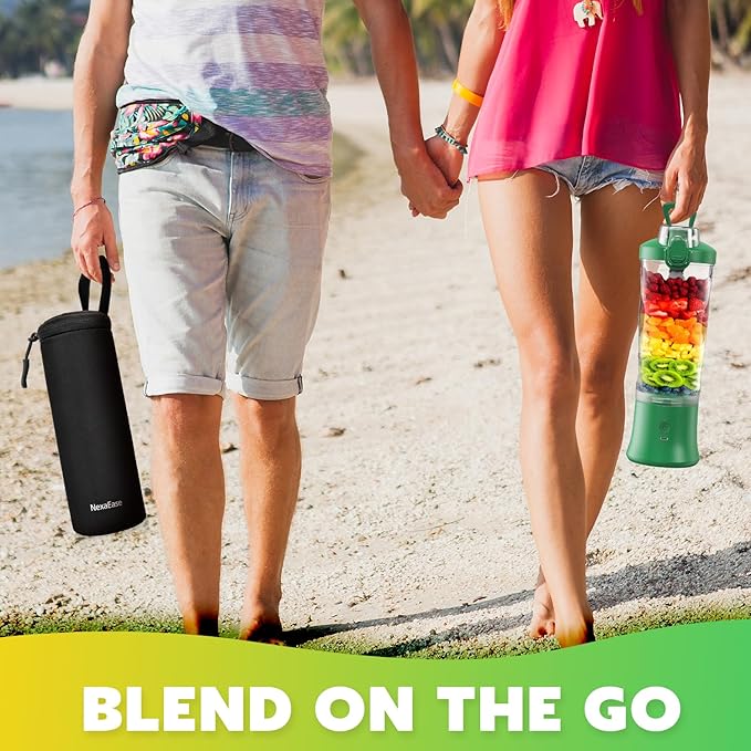 Portable Blender Personal Juicer for Shakes and Smoothies - 20 OZ Electric Protein Shaker Bottle with Insulated Sleeve, Travel Lid, USB-C Rechargeable - Mini Small Blender Cup for Kitchen, Office, Gym