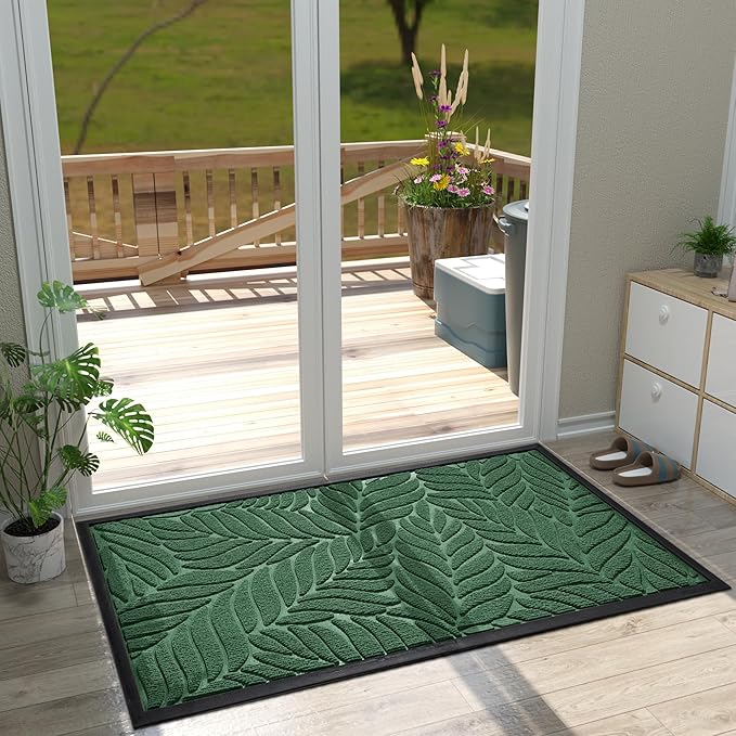 Yimobra Front Door Mat Outdoor Indoor, 47x32 All-Season Waterproof Welcome Mat, All-Weather Outside Entrance Mat, Non-Slip Patio Porch Doormat, Low Profile, Fade Resistant, Green