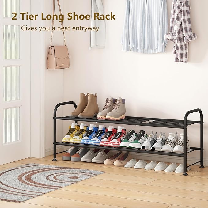 LINZINAR Shoe Rack 2 Tier Storage Organizer for Closet Entryway Metal Black