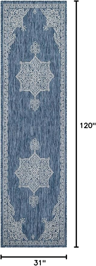 Unique Loom Outdoor Traditional Collection Area Rug - Antique (2' 7" x 10' Runner Blue/Ivory)