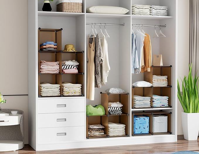 HOMIDEC 20-Cube Storage Organizer, Closet Organizer Storage Shelf Bookcase Bookshelf with Metal Hammer, Storage Cubes Organizer Cabinet for Kids, Closet, Bedroom, Bathroom