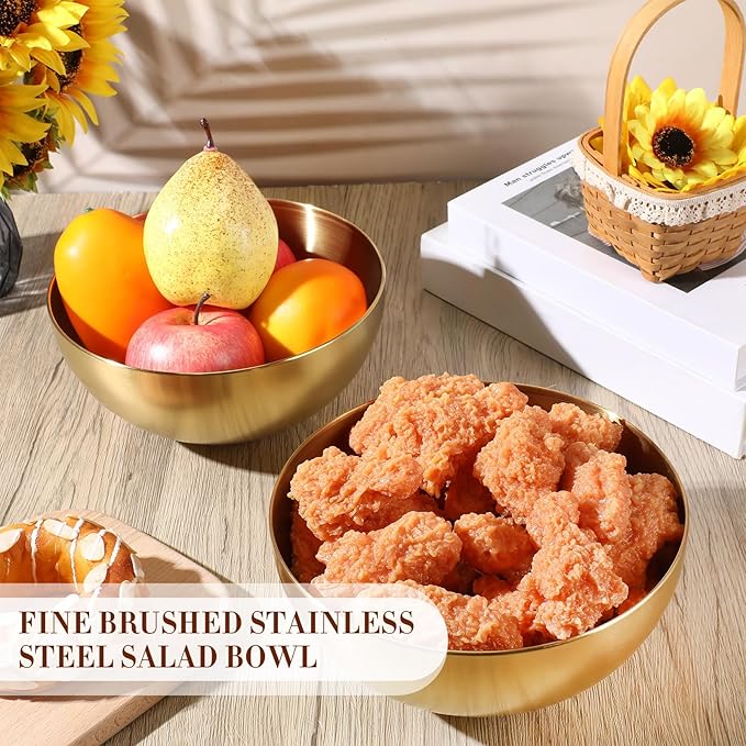 Nuogo 10 Pcs Stainless Steel Mixing Bowls Decorative Esthetician Bowls for Wedding Party Baking Prepping Serving Facial Food Salad Fruit Snack Soup Cereal(7.9 Inch,Gold)