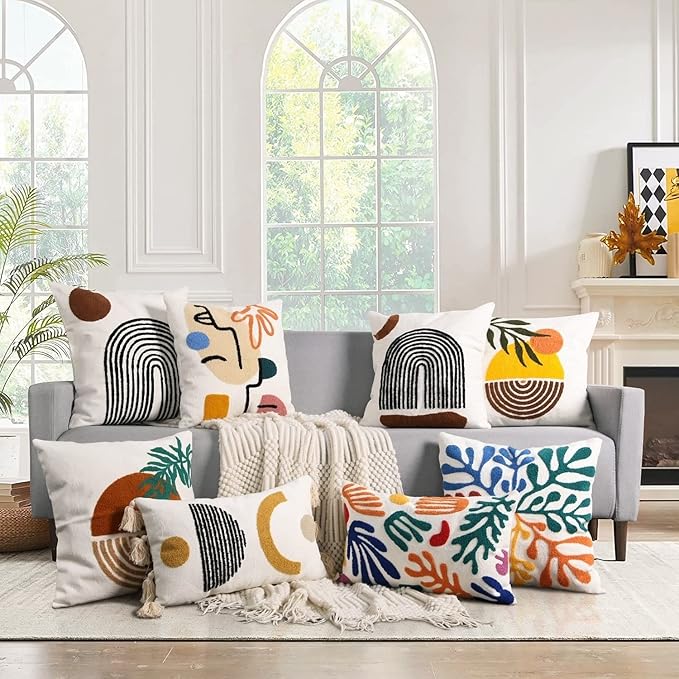 Merrycolor Boho Abstract Matisse Throw Pillow Covers 18x18 Soft Tufted Colorful Pillow Covers Mid Century Aesthetic Art Modern Boho Pillows Decorative Throw Pillow Case for Couch Living Room Bed