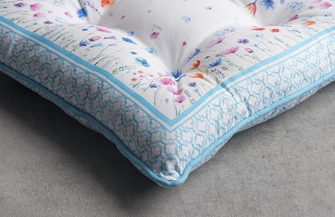 Maison d' Hermine Chair Pads for Dining Chairs Cotton Outer Fabric and Poly Filling 16"x16" Patio Seat Cushions for Furniture with Ties Home Chair Party Hall Farmhouse (Flower In The Field, Pack of 2)