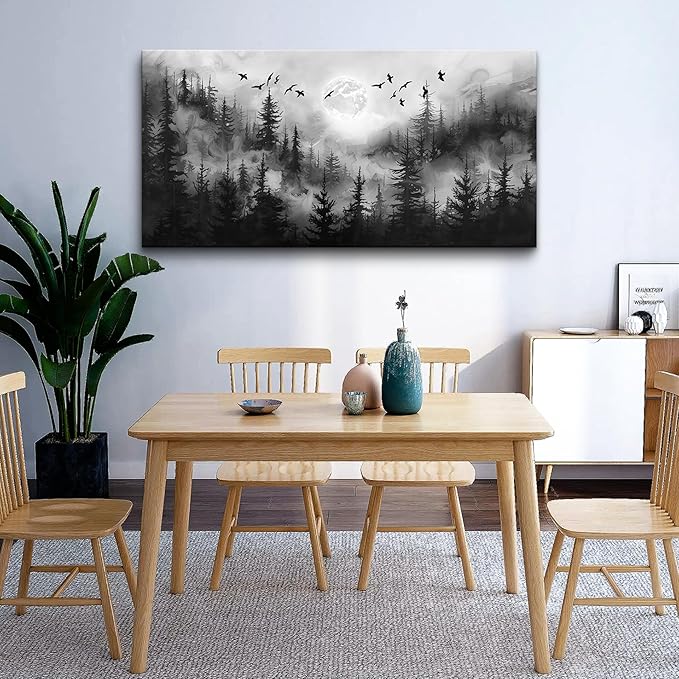 Lapremoly Forest Tree Painting for Living Room Modern Landscape Wall Art Canvas Prints Black And White Pictures Home Decor Bedroom Bathroom Office Large Wall Decor Artwork Ready To Hang 30"X60"