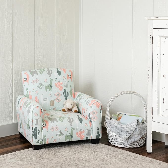 Kid Rocking Chair for Toddlers, Child Chair for Little Kids, Upholstered Toddler Armchair for Children, Comfy and Cute Little Kid Chairs (Legs, Llama Print)