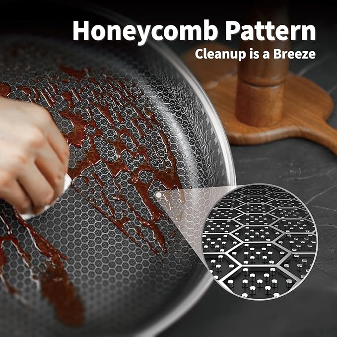 Hybrid Nonstick Frying Pan with Lid 12 Inch,Stainless Steel Honeycomb Pan Compatible with All Cooktops Dishwasher and Oven Safe